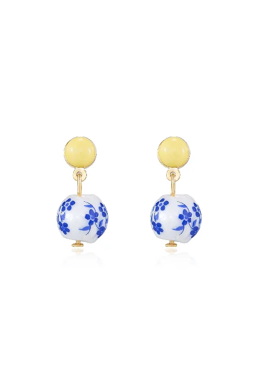 Ladies diamond drop earrings-Indigo Floral Drop Earrings