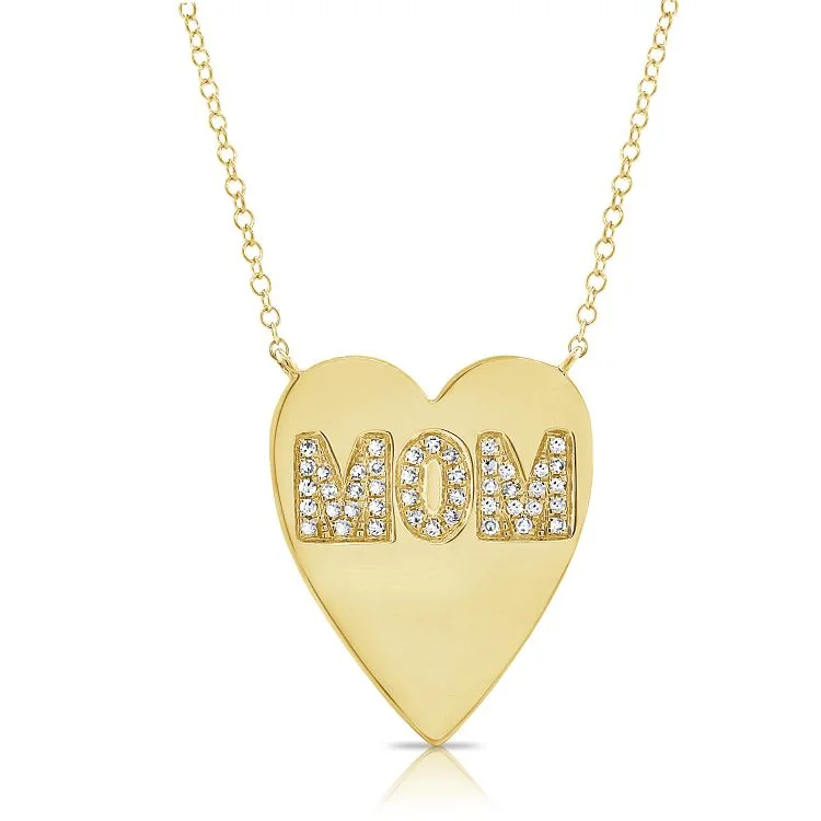 Ladies choker style necklace-Diamond Elongated MOM Heart Necklace