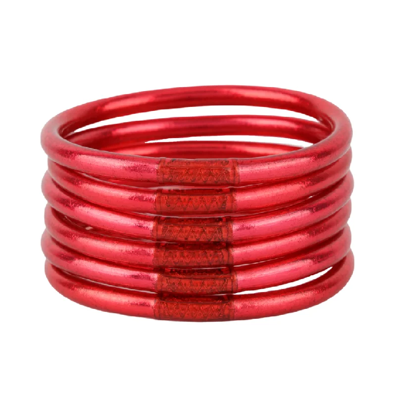 Ladies solid silver bracelet-BuDhaGirl | Set of Six | All Weather Bangles in BDG Pink/Red