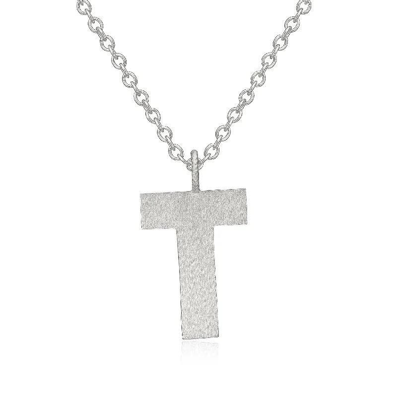 Ladies crystal pendant necklace-Letter T Silver Necklace