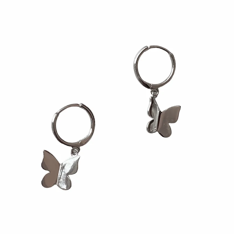 Ladies gold stud earrings-Butterfly Charm Huggies