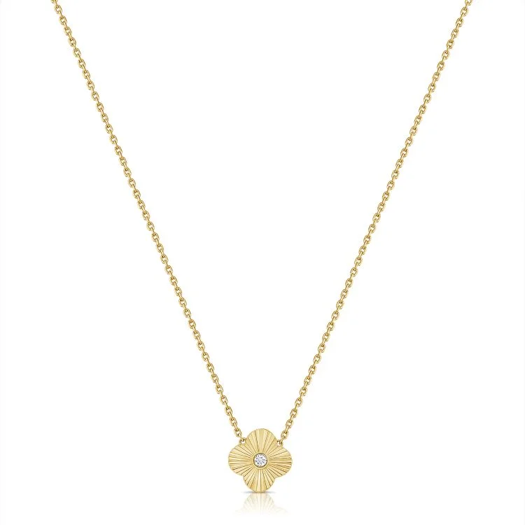 Ladies large pendant necklace-Fluted Clover Diamond Pendant