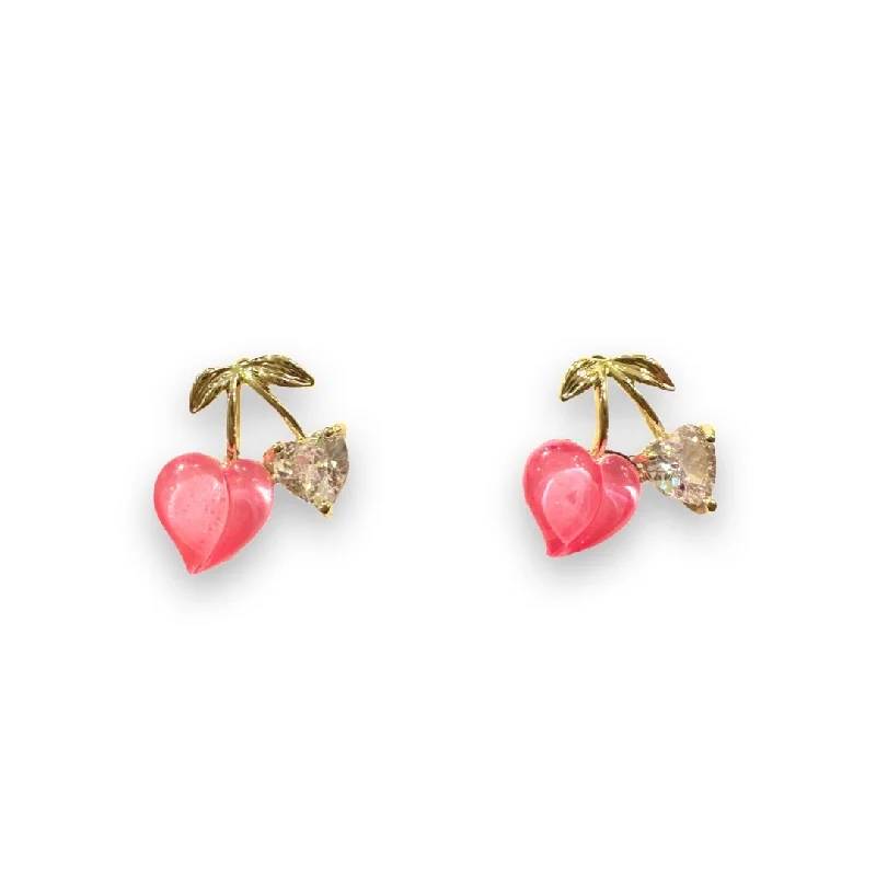 Ladies bridal earrings-Peach Cherry Heart Studs