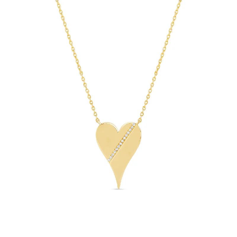 Ladies gold chain necklace-Statement Diamond Jumbo Solid Heart Necklace