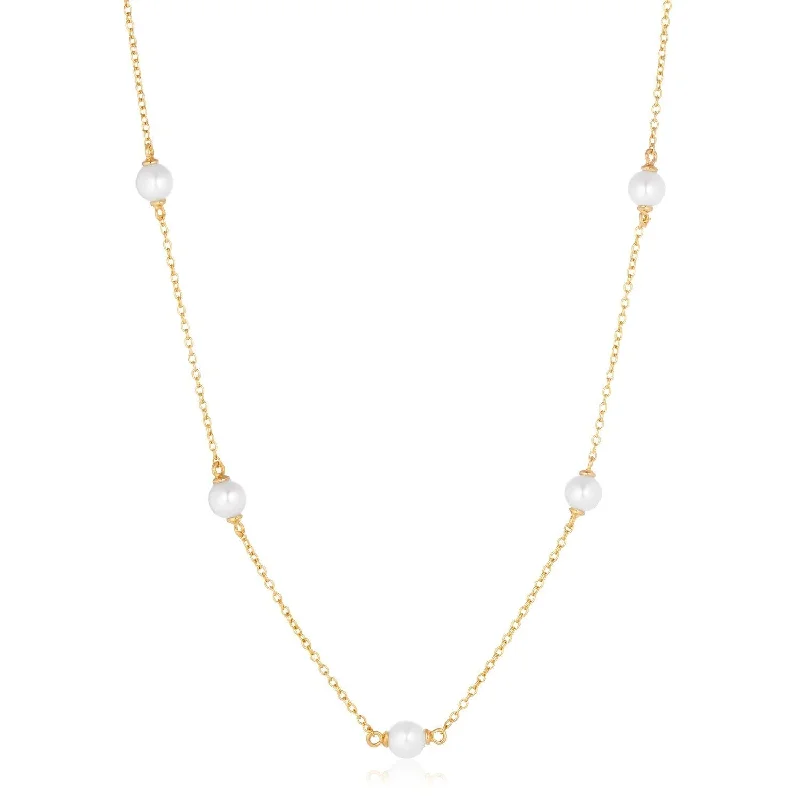 Ladies gemstone necklace-Padua Cinque Gold Plated Necklace w. White Pearls