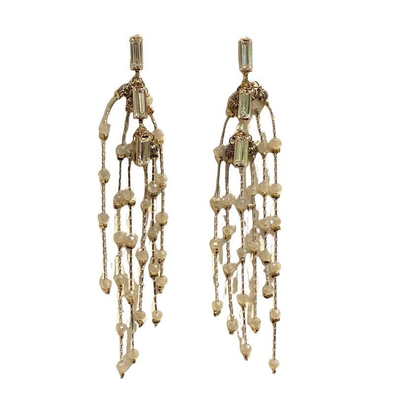 Ladies dangly earrings-Karen Baguette Beaded Deco Statement Earrings