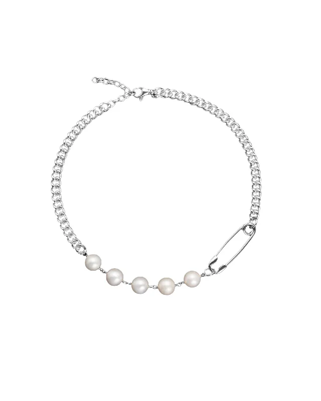 Ladies men’s and women’s matching necklace-Rebel Silver Necklace w. Pearl