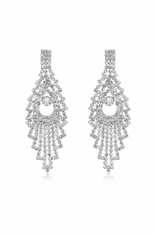 Ladies small earrings-Charming Chandelier Crystal & Silver Plated Earrings