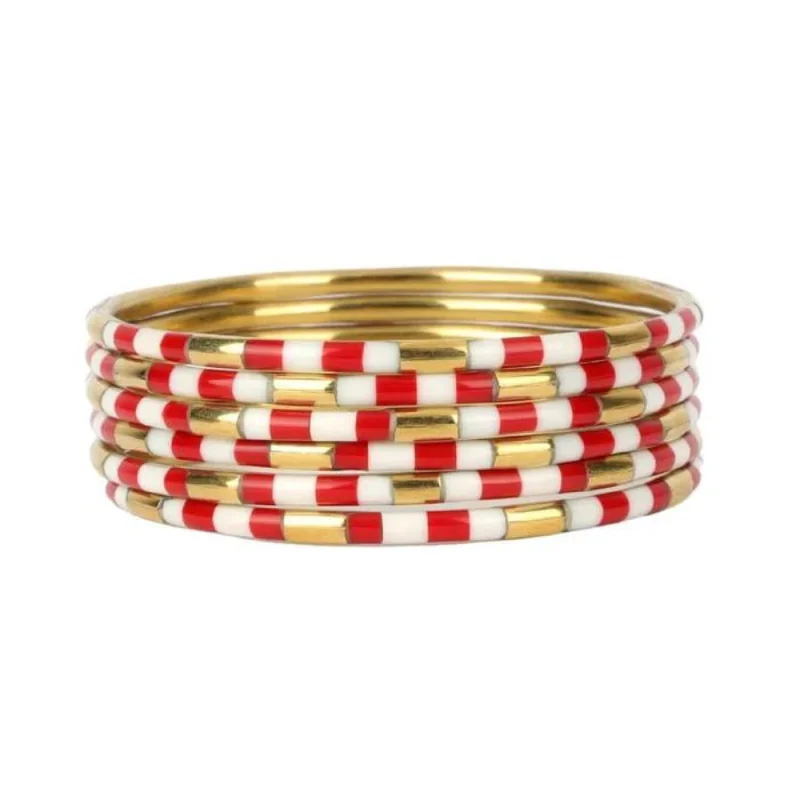 Ladies men’s and women’s matching bracelets-BuDhaGirl | Set of Six | Veda Bangles in Red/White