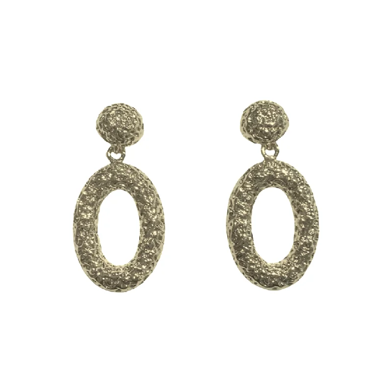 Ladies flower drop earrings-Deandra Hammered Oval Earrings