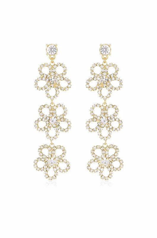 Ladies classic stud earrings-Flower Power Triple Drop Earrings