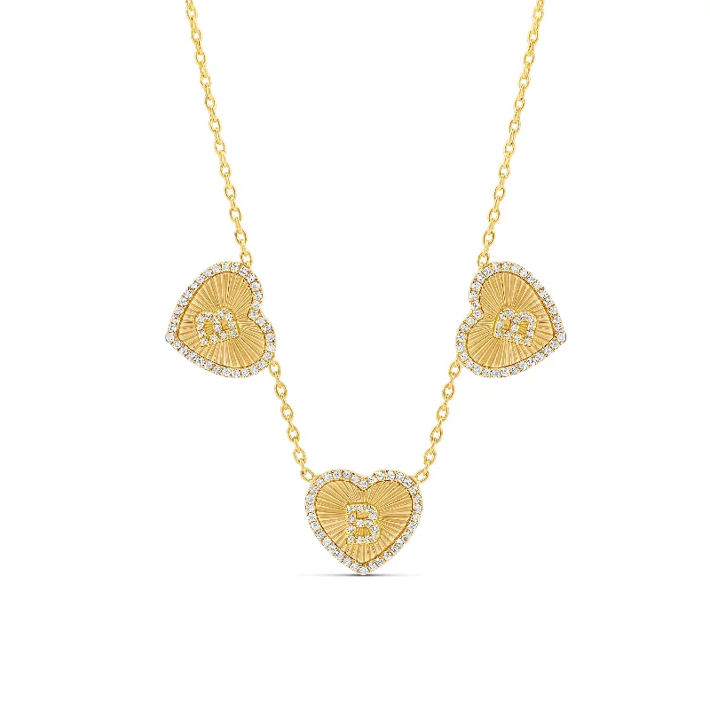 Ladies layering necklace-Multiple Diamond Initial Fluted Heart Necklace