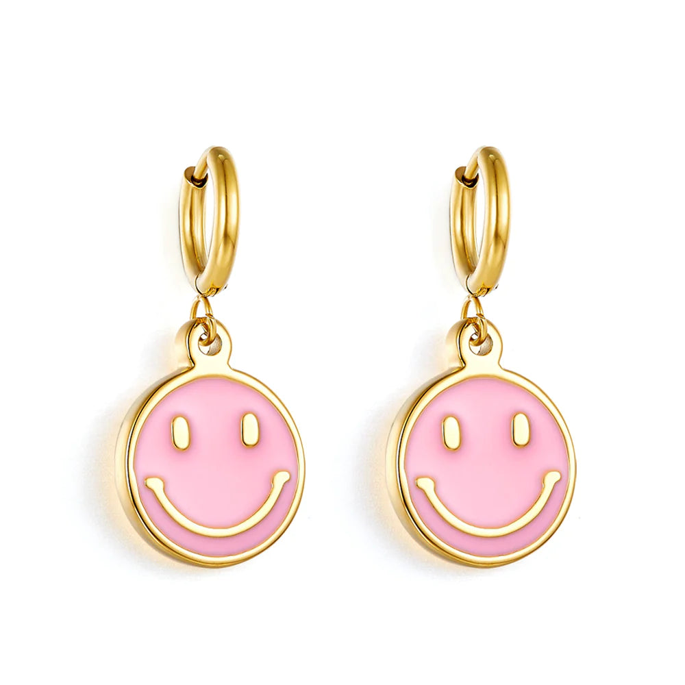 Ladies classic stud earrings-Hypoallergenic Bubblegum Smiley Face Earrings