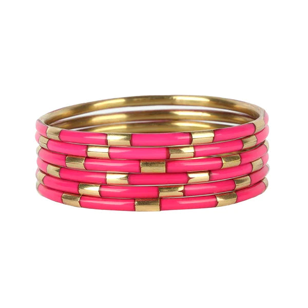 Ladies crystal bangle-BuDhaGirl | Set of Six | Veda Bangles in Pink