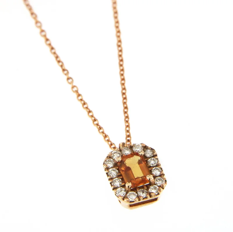 Ladies silver pendant necklace-Candy 18K Rose Gold Necklace w. Diamonds & Orange Sapphire