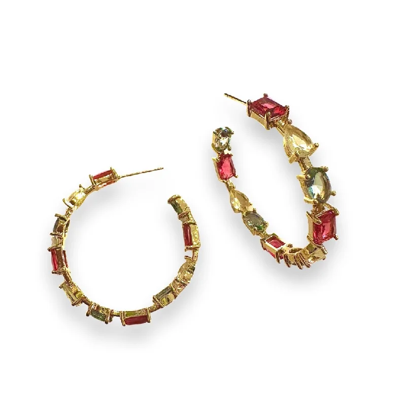 Ladies white gold earrings-Noellery Multicolor Cluster Hoop Studs