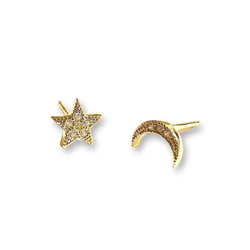 Ladies cubic zirconia earrings-Luna Sparkle Moon Star Studs