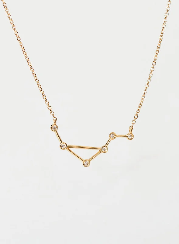 Ladies vintage-inspired necklace-Star Sign Libra 18K Gold Necklace w. Diamond