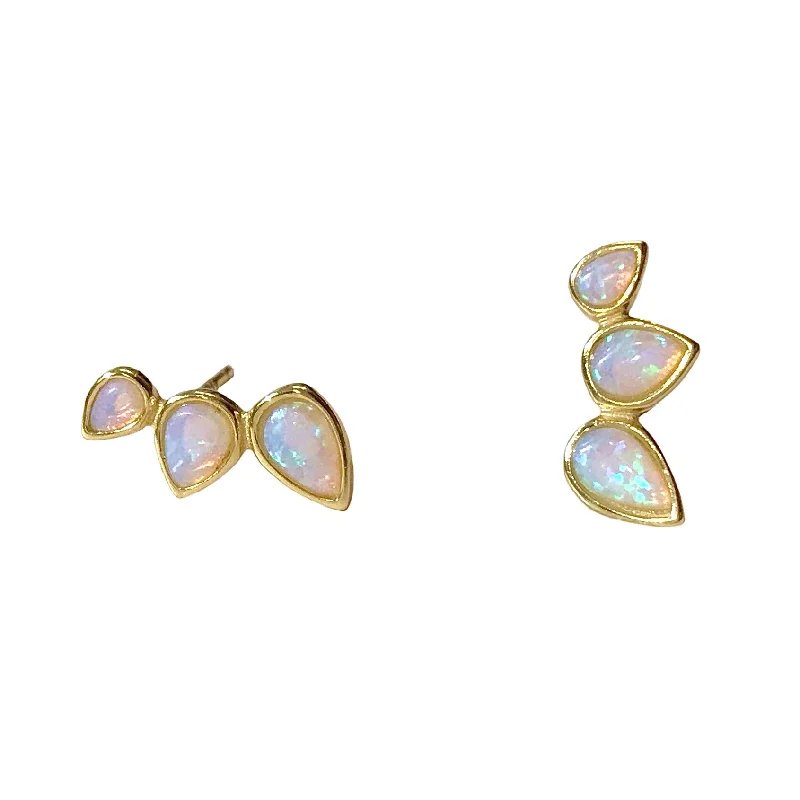 Ladies vintage drop earrings-Opaline Blue Opal Teardrop Crawler Studs