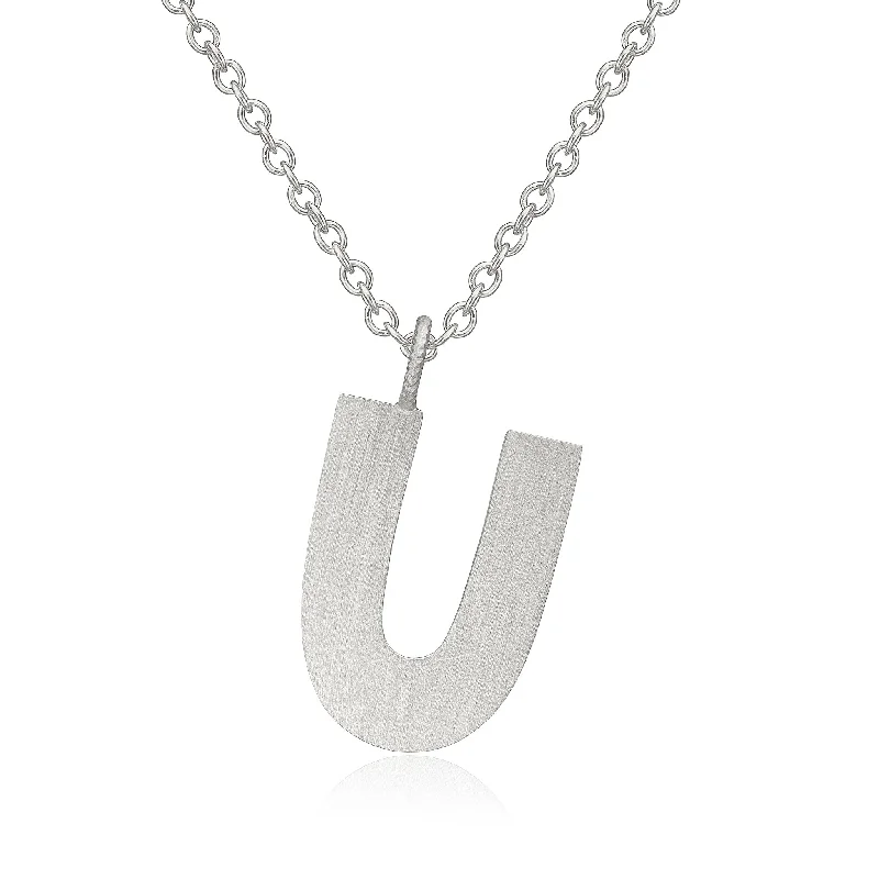 Ladies chain necklace-Letter U Silver Necklace