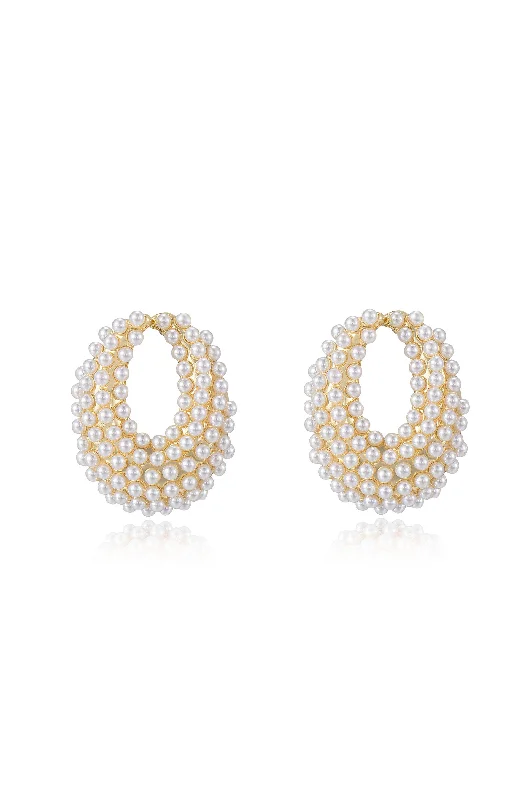 Ladies silver earrings-Classic Pearl Cluster Stud Earrings