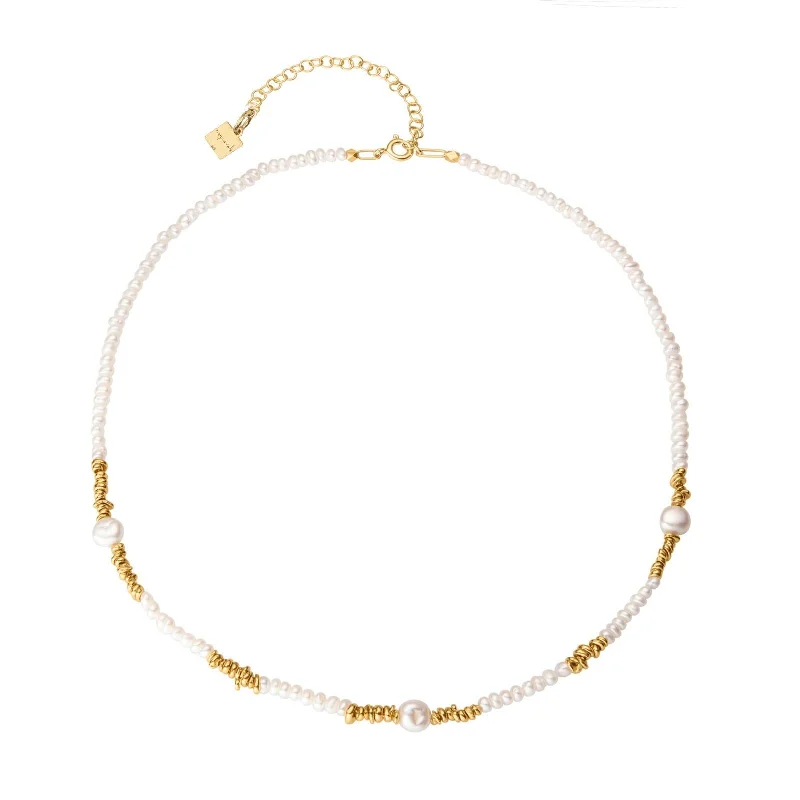 Ladies engraved necklace-Collar Greta 18K Gold Plated Necklace w. Pearls