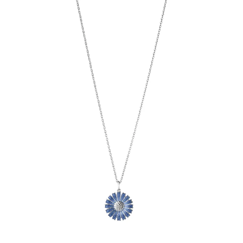 Ladies name necklace-Daisy Silver Necklace w. Blue Enamel