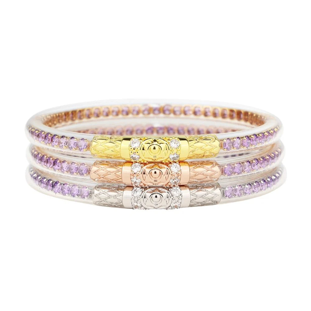 Ladies diamond bracelet-BuDhaGirl | Set of Three | Three Queens All Weather Bangles in Lila