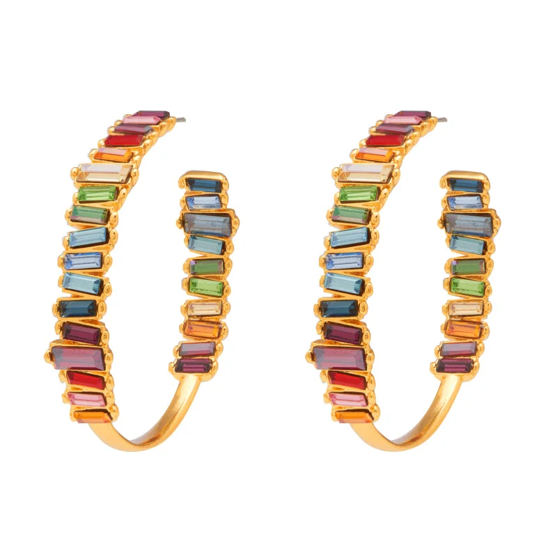 Ladies pearl earrings-Serena Hoops in Gold Rainbow