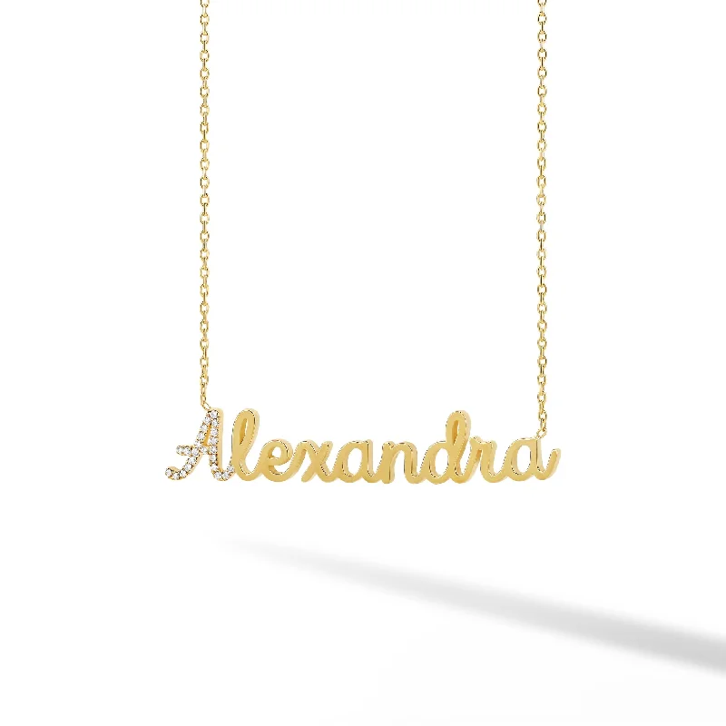 Ladies rose gold necklace-Diamond Accent Initial Name Necklace