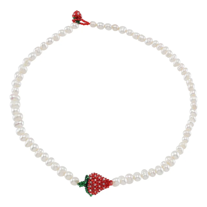 Ladies birthstone pendant necklace-Pearly Strawberry Necklace