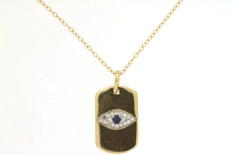 Ladies celestial necklace-Blue Sapphire & Diamond Evil Eye Dog Tag