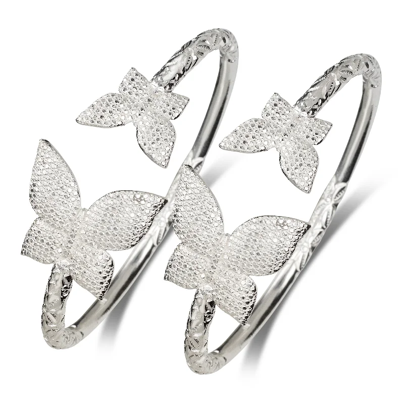 Ladies linked bracelet-Butterfly .925 Sterling Silver West Indian Bangles, 1 pair