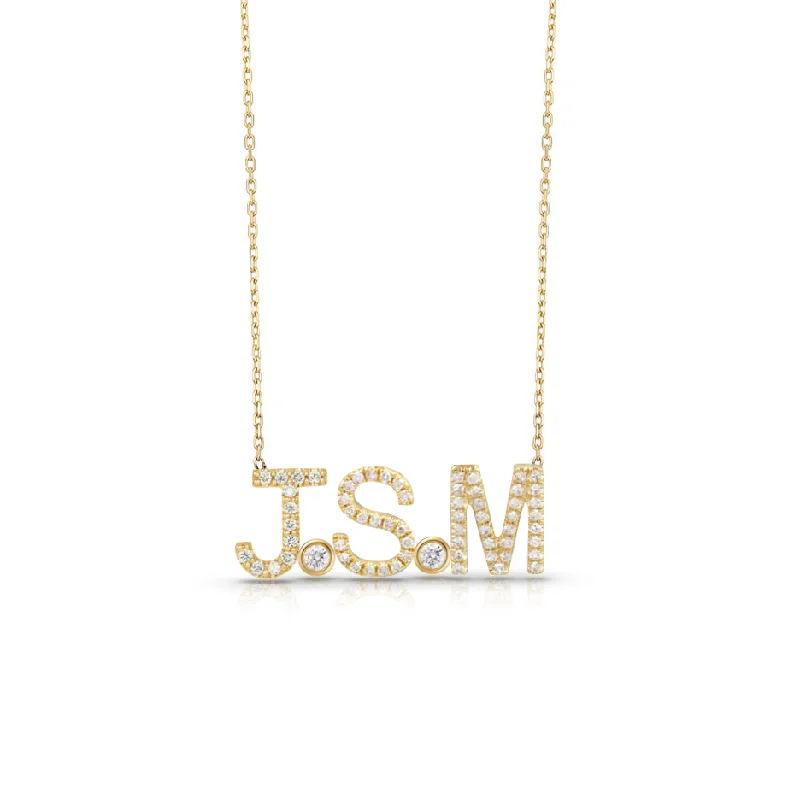 Ladies chunky necklace-The ADEL Diamond Initials + Bezels Necklace