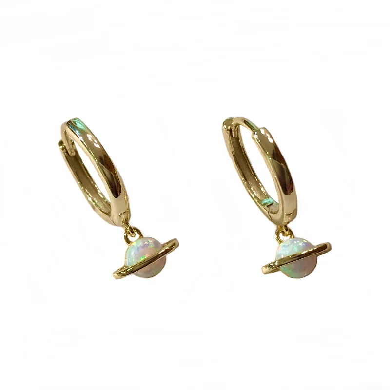 Ladies bridal crystal earrings-Opaline Saturn Huggie Earrings