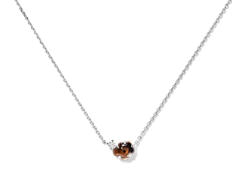 Ladies cubic zirconia necklace-Mid Cloud 18K Whitegold Necklace w. Smokey Quartz & Diamonds