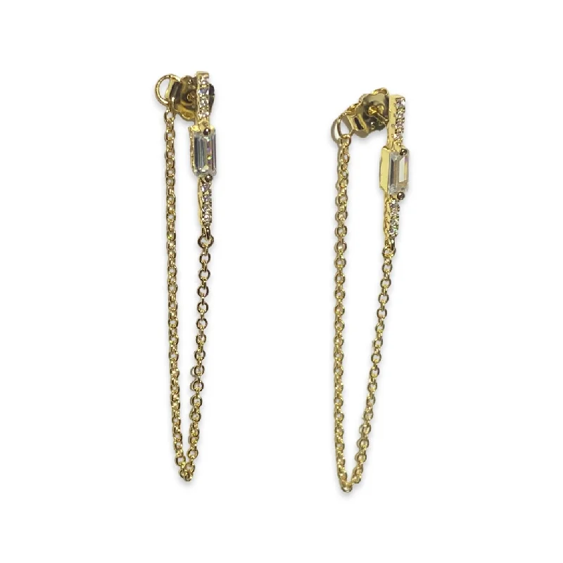 Ladies diamond drop earrings-Barbara Baguette Chain Stud Earrings