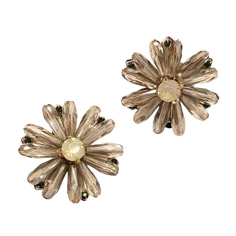 Ladies vintage drop earrings-Karen Crystal Flower Statement Studs