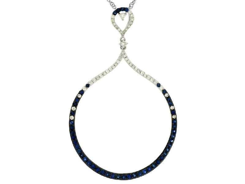 Ladies crystal pendant necklace-Diamond & Sapphire Open Circle Necklace