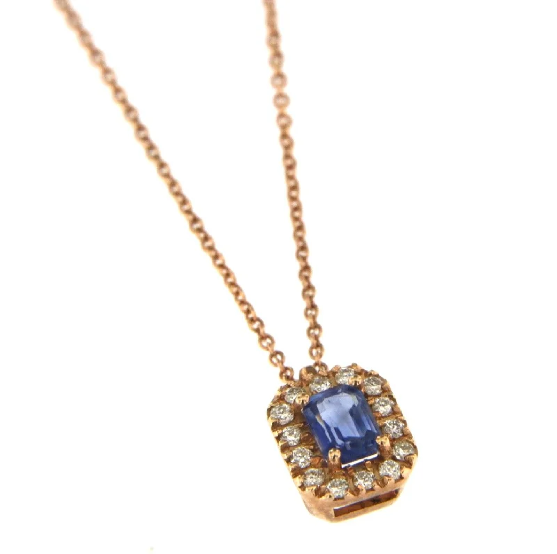 Ladies vintage-inspired necklace-Candy 18K Rose Gold Necklace w. Diamonds & Blue Sapphire