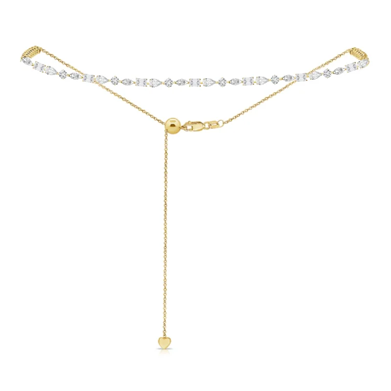 Ladies ruby and diamond necklace-Multishape Halfway Adjustable Bolo Diamond Tennis Choker