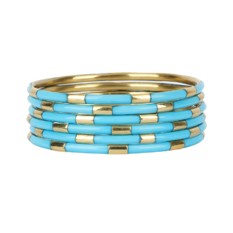 Ladies multi-layered bracelet-BuDhaGirl | Set of Six | Veda Bangles in Turquoise