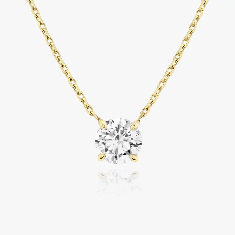 Ladies choker necklace-Solitaire Round Brilliant 14K Gold Necklace w. Lab-Grown Diamond