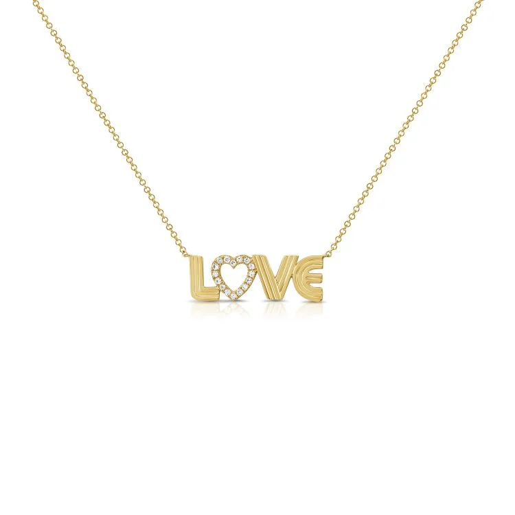 Ladies statement chain necklace-Fluted Diamond LOVE Necklace