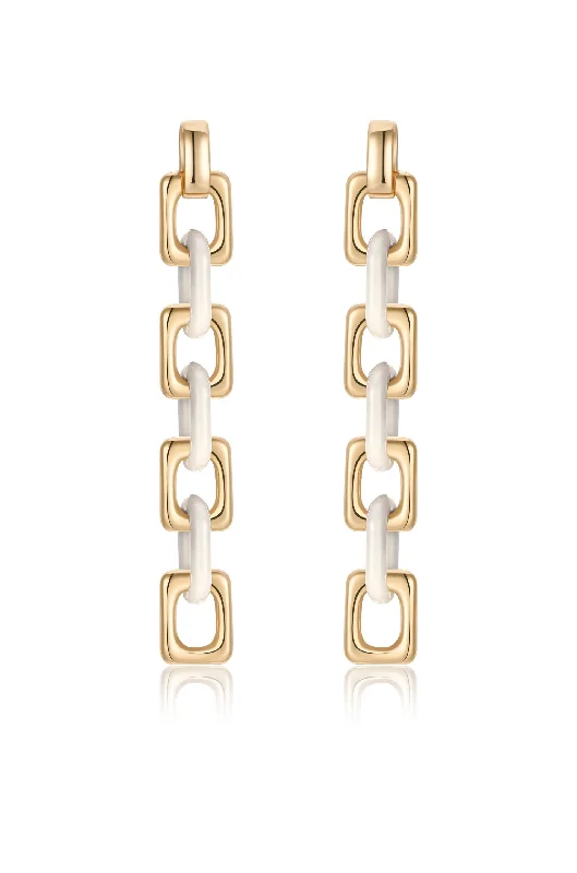 Ladies gold dangle earrings-Resin Rectangle and Chain Drop Earrings