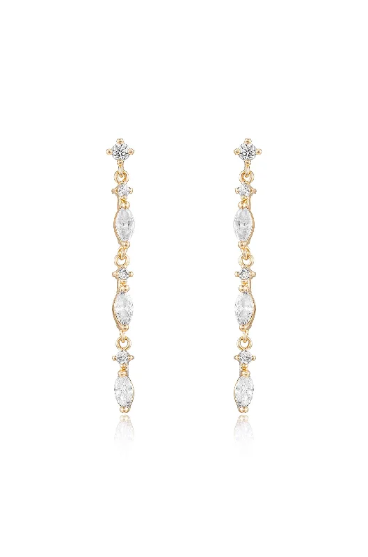 Ladies chandelier earrings with diamonds-Dainty Linear Crystal Drop Earrings