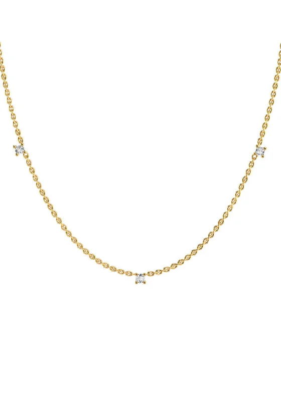 Ladies diamond necklace-Triplet 18K Gold Necklace w. Lab-Grown Diamonds