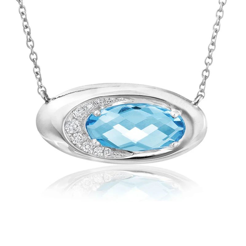 Ladies engraved necklace-Swiss Blue Topaz & Diamond Necklace