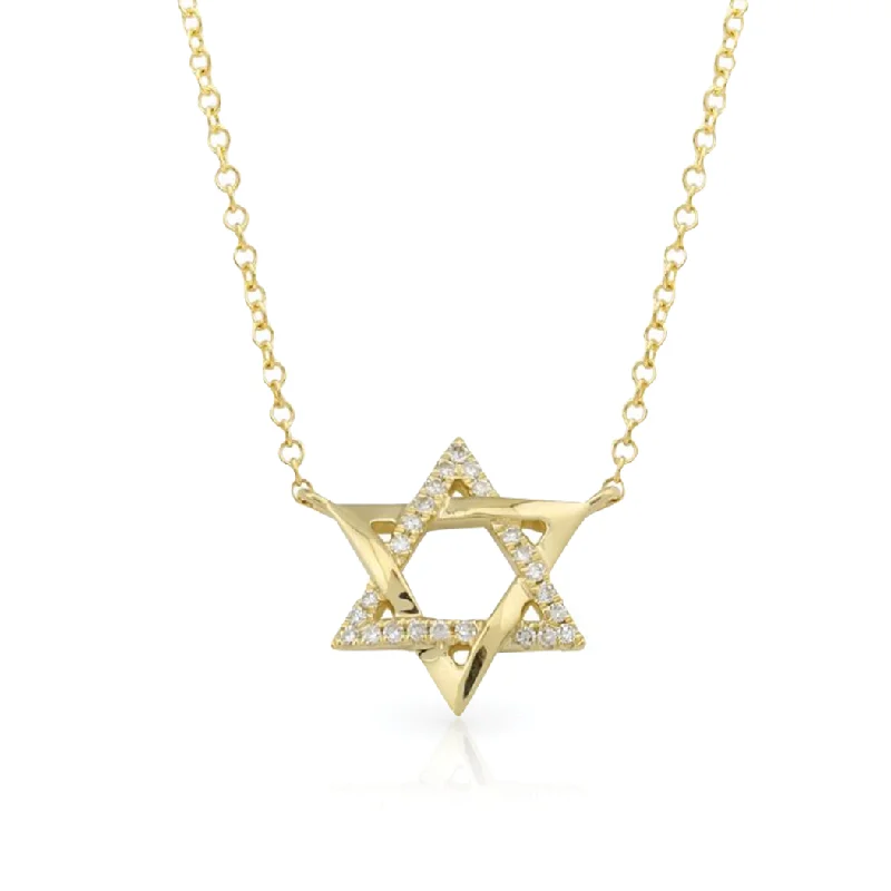 Ladies wedding day necklace-Solid and Diamond Star of David