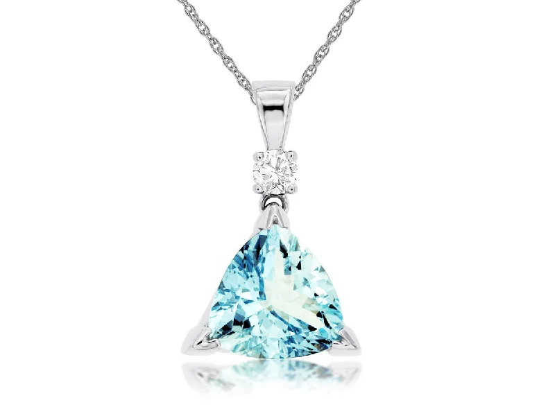 Ladies infinity charm necklace-Trillion Shaped Aquamarine & Diamond Pendant